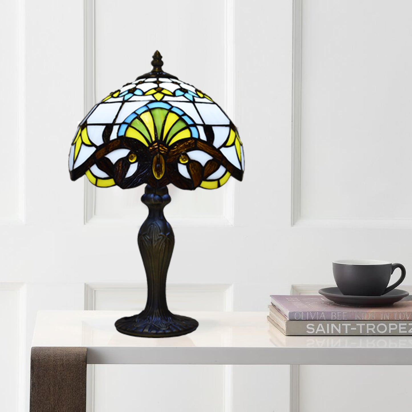 MaxSell Tiffany Style Table Lamp, Handcrafted, 10 inch Bedside Light, Desk Lamp, Stained Glass (TFTL-1012)