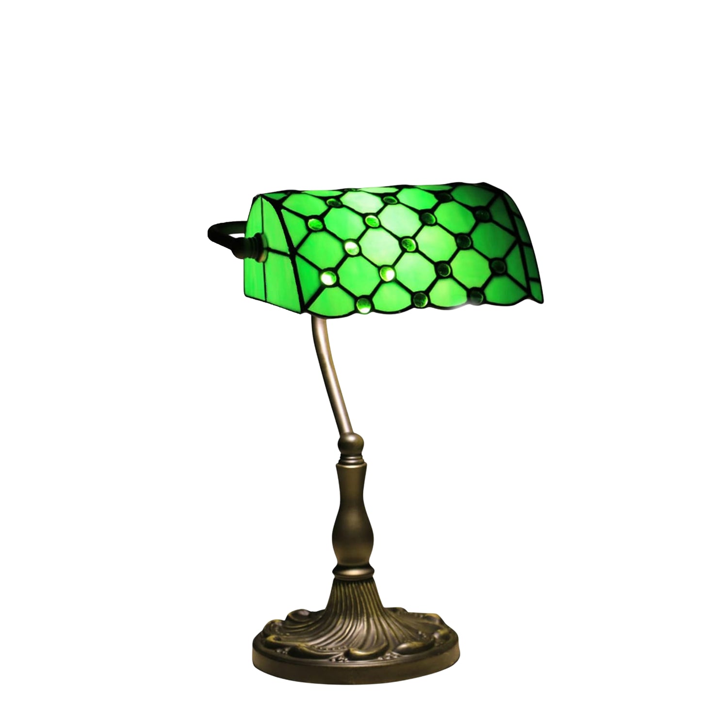 Banker’s Table Lamp with Antique Bronze Base & Glass Shade – Classic Desk Lamp