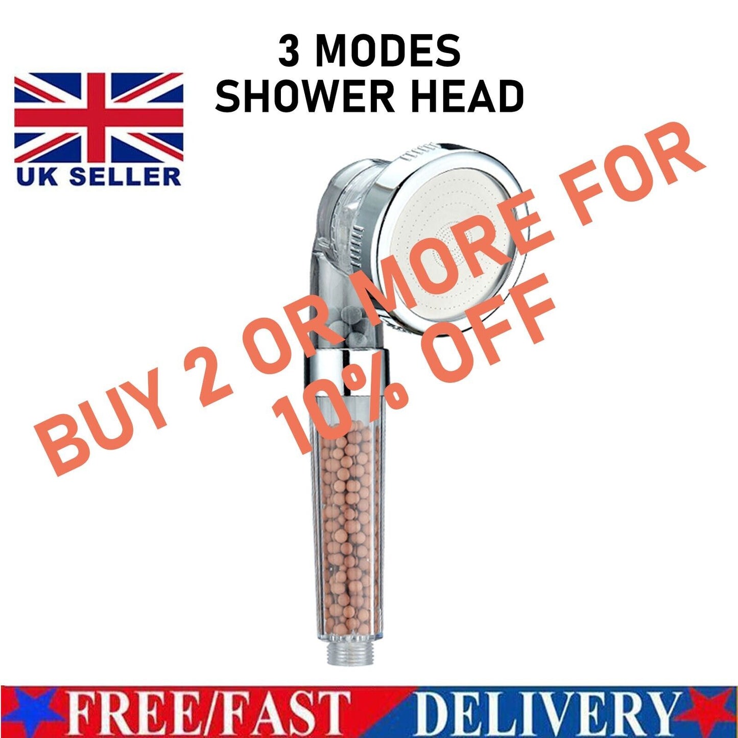 New Shower Head 3 Mode High Pressure Water Saving Filters Adjustable Ionic