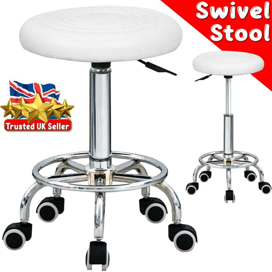 Stool Swivel white Adjustable Height Chair Office Round Desk PC / Bar Stool UK