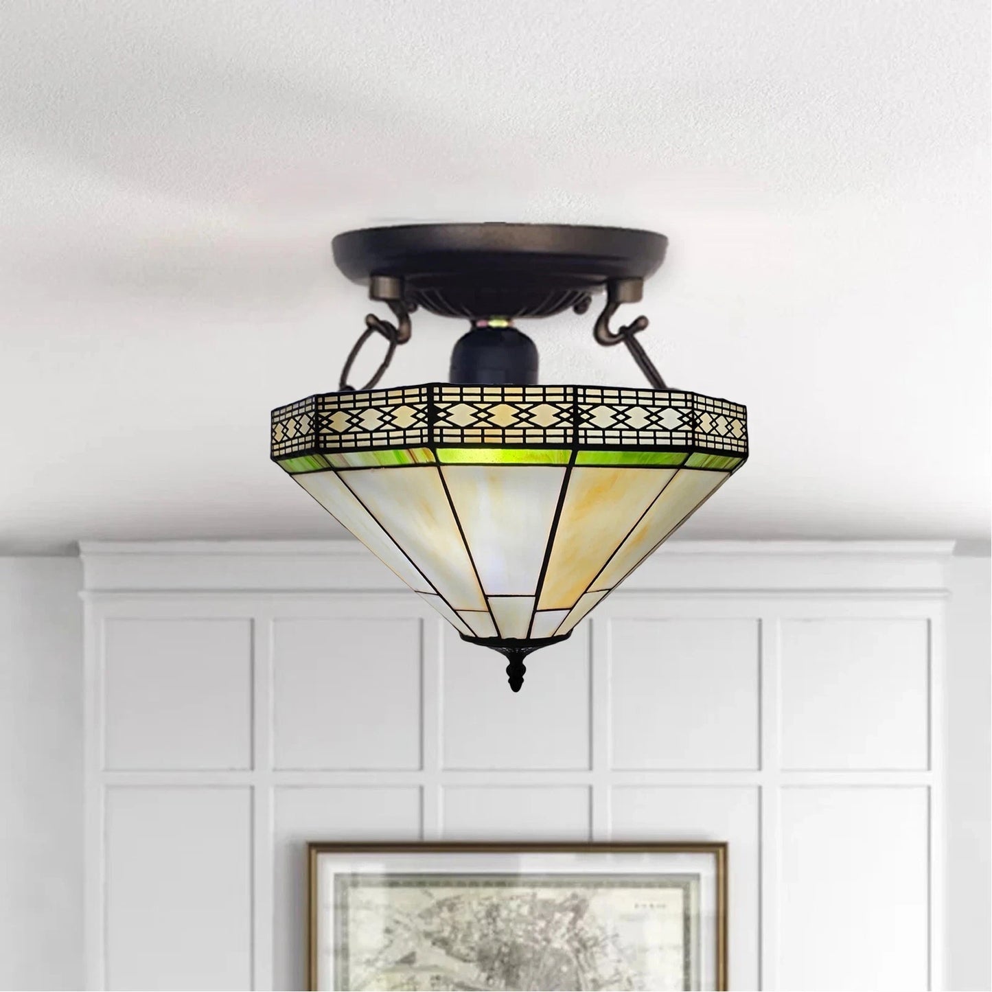 Tiffany Ceiling Lamps Uplighter 16 inch Dome Stained Glass Shade Multicolor Art