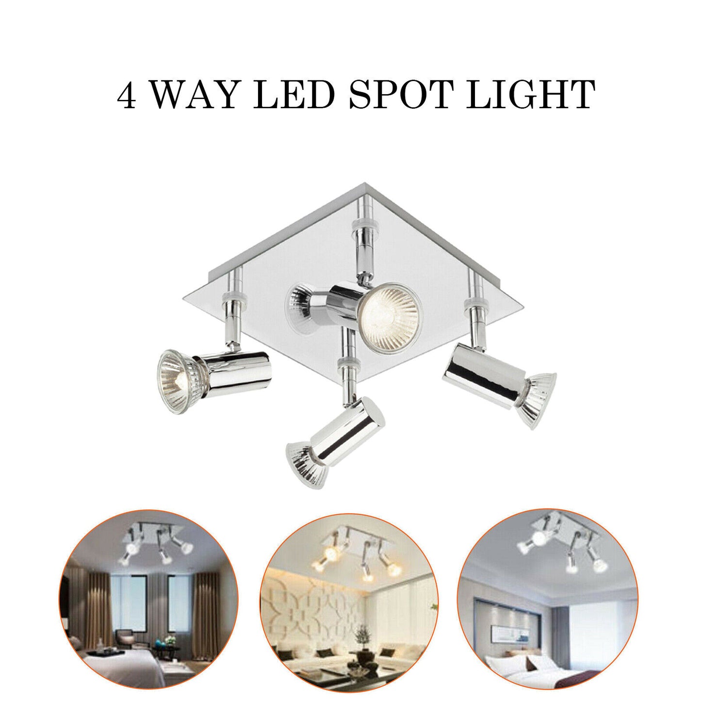 Modern 4 Way Adjustable Square Kitchen LED Ceiling Spot Lights Spotlight Fitting