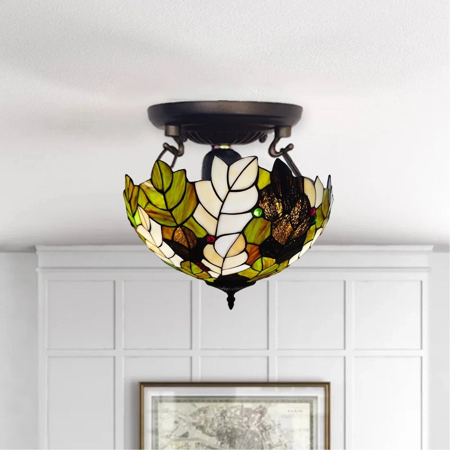 Tiffany Ceiling Lamps Uplighter 16 inch Dome Stained Glass Shade Multicolor Art
