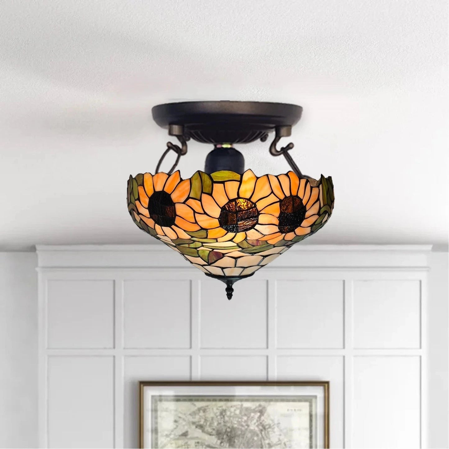Tiffany Ceiling Lamps Uplighter 16 inch Dome Stained Glass Shade Multicolor Art