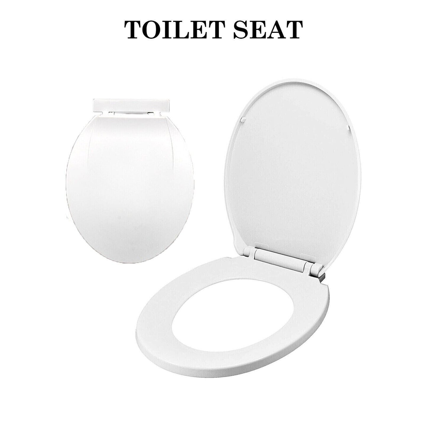 LUXURY WHITE OVAL BATHROOM TOILET SEAT NEW PLASTIC WITH BOTTOM FIXING HINGES UK