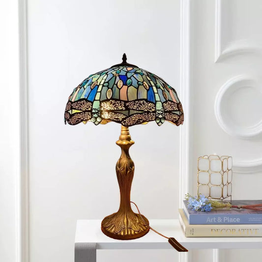 TIFFANY BLUE DRAGONFLY STYLE TABLE LAMP 16 INCH STAINED GLASS SHADE HANDCRAFTED