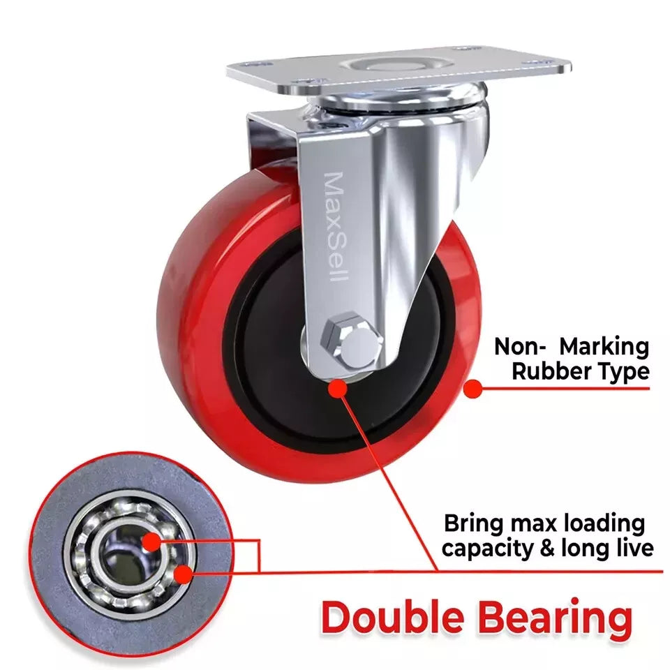 4 x Heavy Duty 100mm 700KG Rubber Swivel Castor Wheels Trolley Furniture Casters