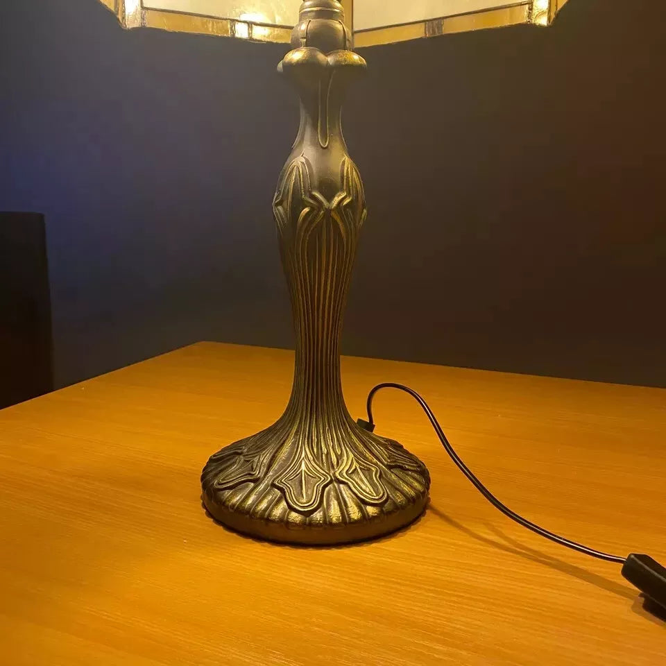 Tiffany Yellow Hexagon Antique Style 16-Inch Table Lamp Stained Glass Shade UK