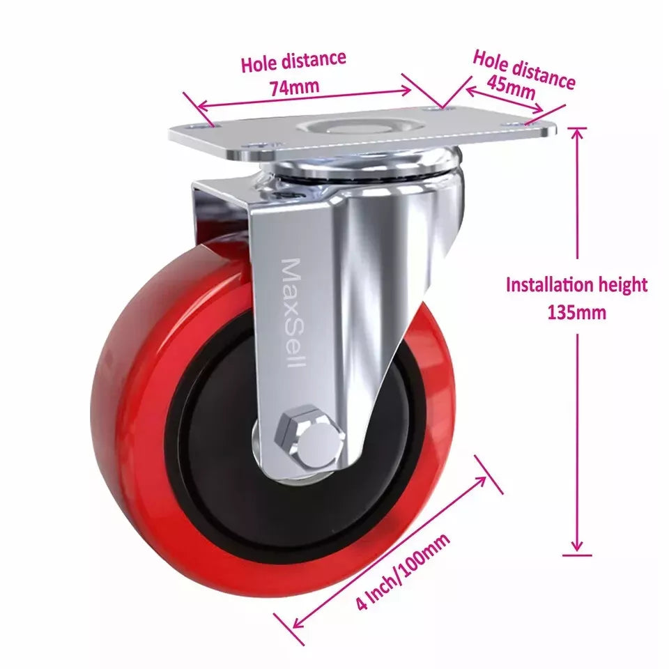 4 x Heavy Duty 100mm 700KG Rubber Swivel Castor Wheels Trolley Furniture Casters
