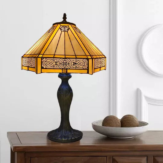 Tiffany Yellow Hexagon Antique Style 16-Inch Table Lamp Stained Glass Shade UK