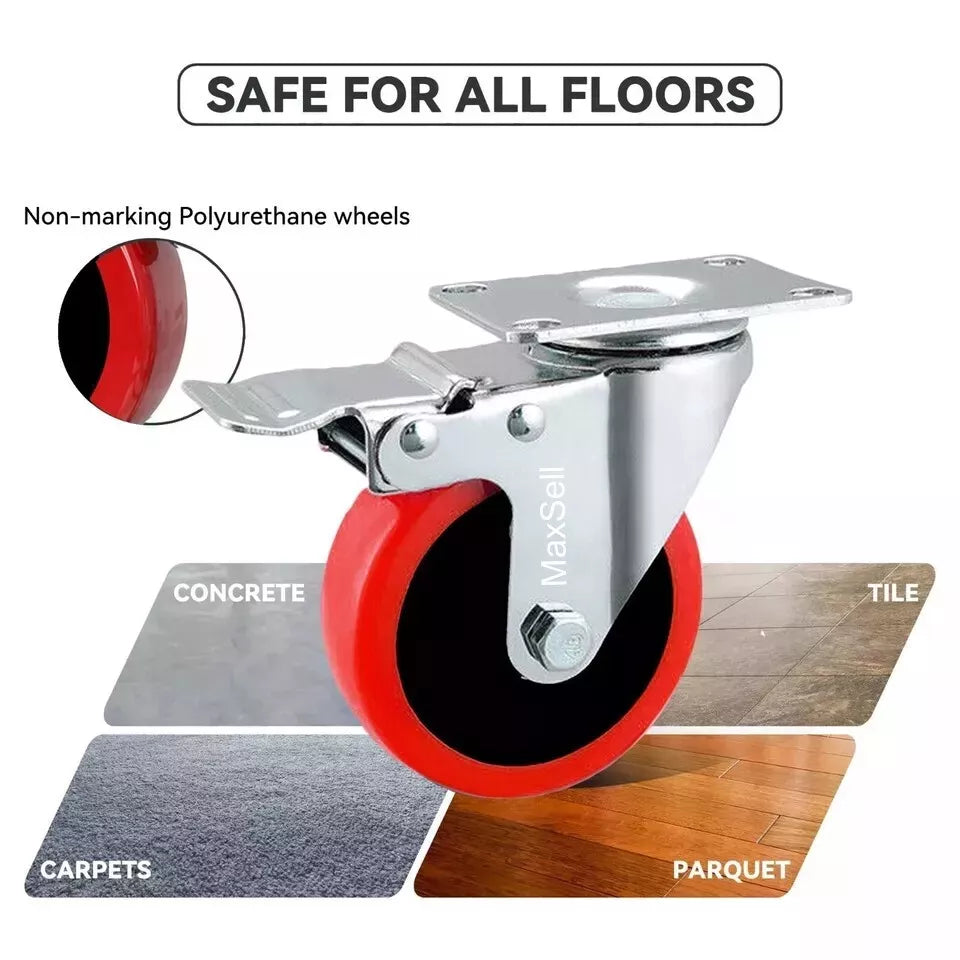 4 x Heavy Duty 100mm 700KG Rubber Swivel Castor Wheels Trolley Furniture Casters