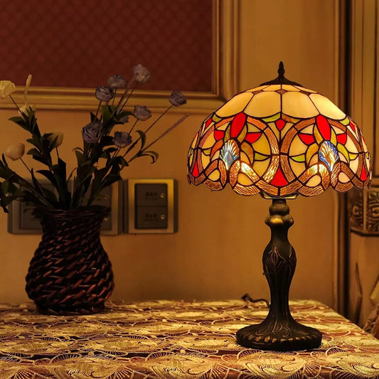 Tiffany Style Stained Glass Shade 16-Inch Table Lamp Handcrafted for Bedroom UK